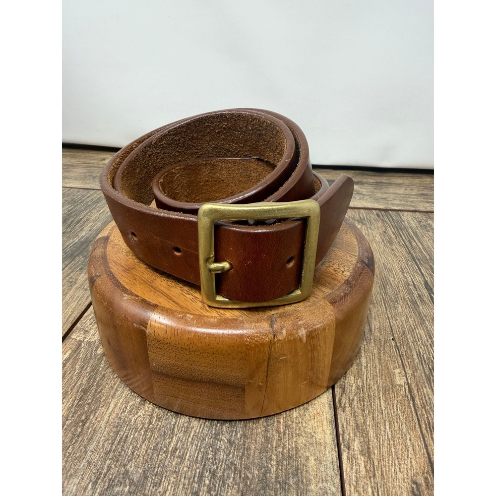 J.Crew Mens Brown Leather Belt Brass Buckle Size 32 11661